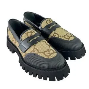 GUCCI 739776 Camel Ebony Canvas Black Rubber Miro GG Sole Men Loafers 9.5 - 10US GUCCI 739776 Camel Ebony Canvas Black Rubber Miro GG Sole  main image 3